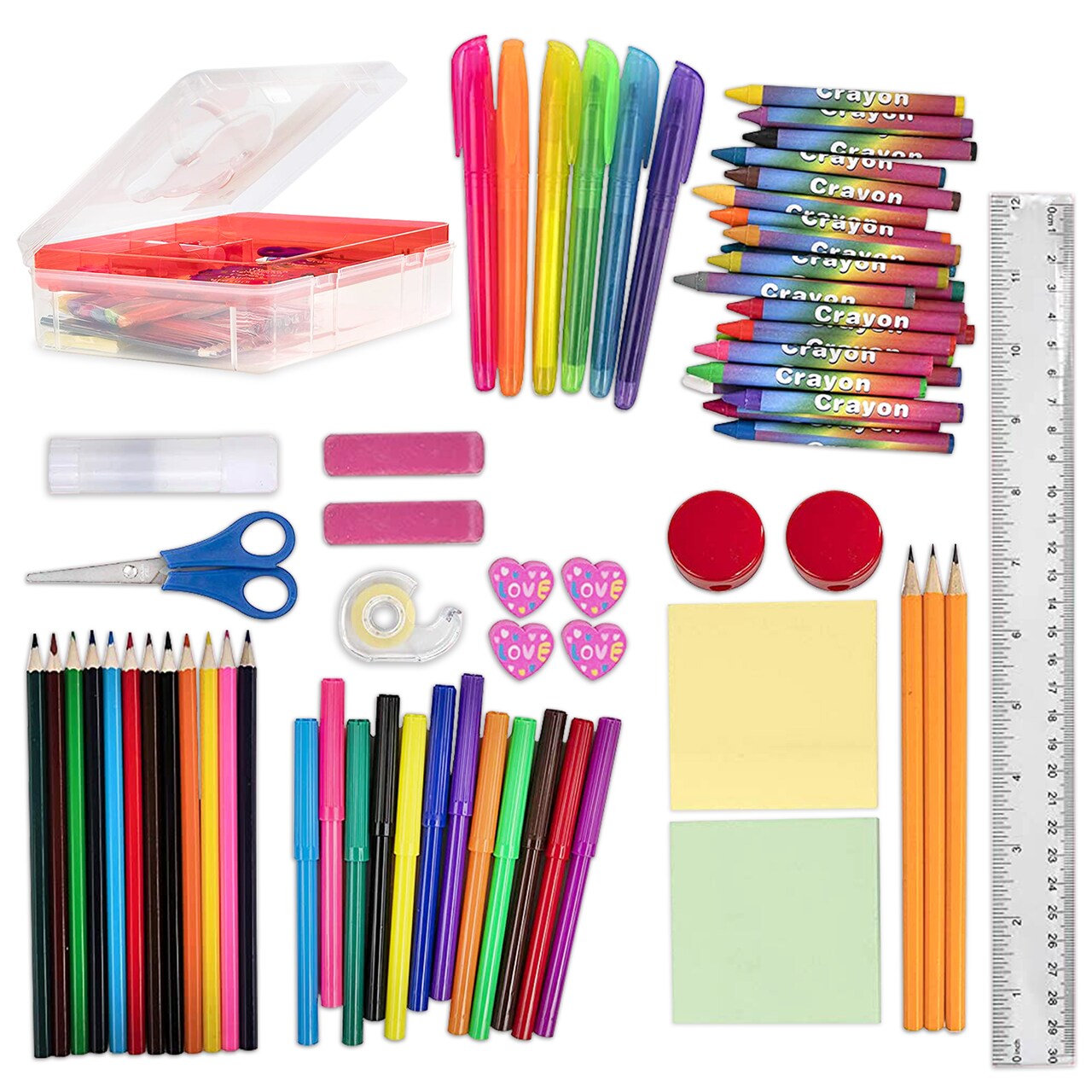 Kraftic School Supplies Set Complete Back to School Supplies Kit with  Removable Tray and Organizer Art Supplies for Kids of All Ages